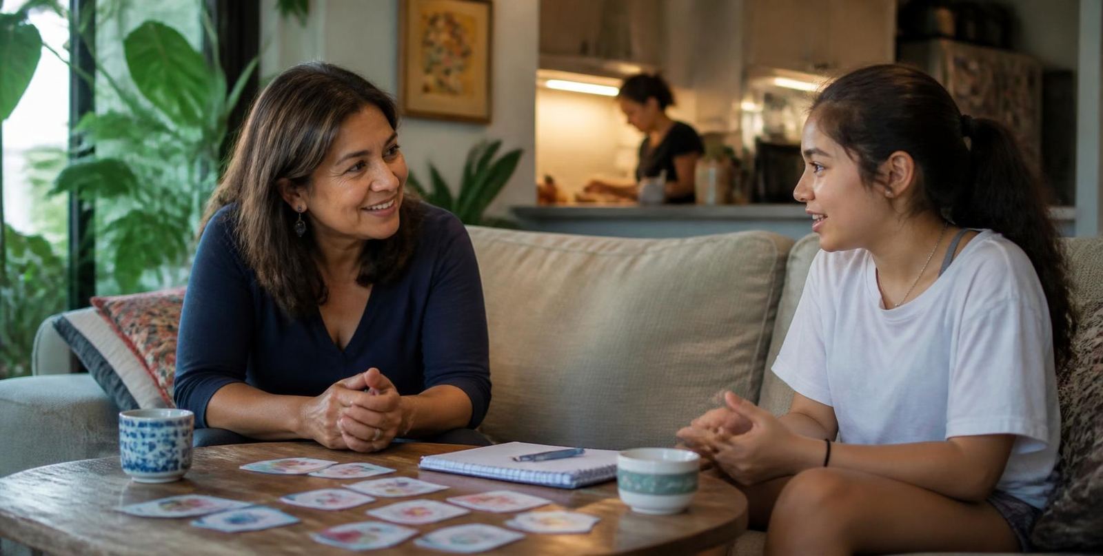 A private Spanish lesson in a family living room